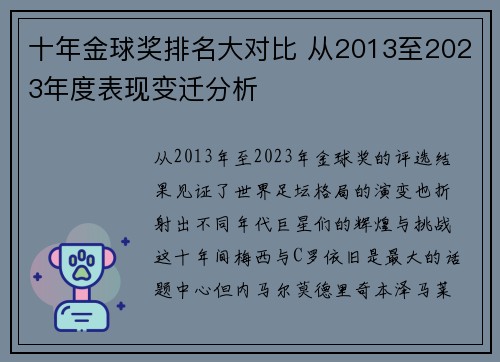 十年金球奖排名大对比 从2013至2023年度表现变迁分析