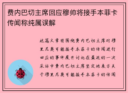 费内巴切主席回应穆帅将接手本菲卡传闻称纯属误解