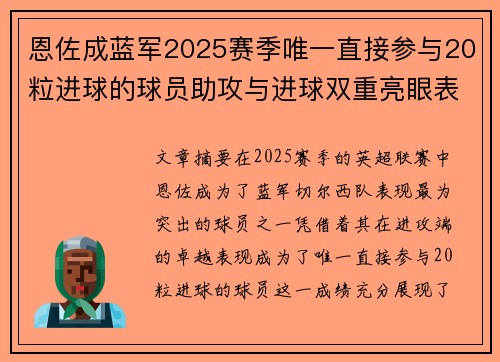 恩佐成蓝军2025赛季唯一直接参与20粒进球的球员助攻与进球双重亮眼表现
